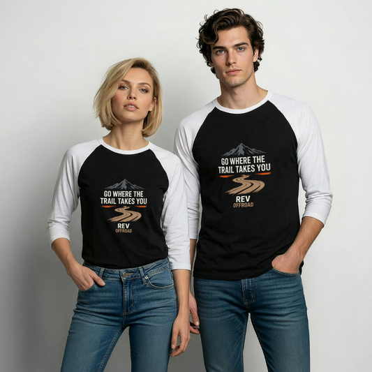 " Go Where The Trail Takes You" Baseball T-Shirt - black/white