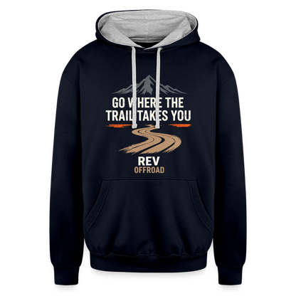 "Go Where The Trail Takes You" Contrast Hoodie - navy/heather gray