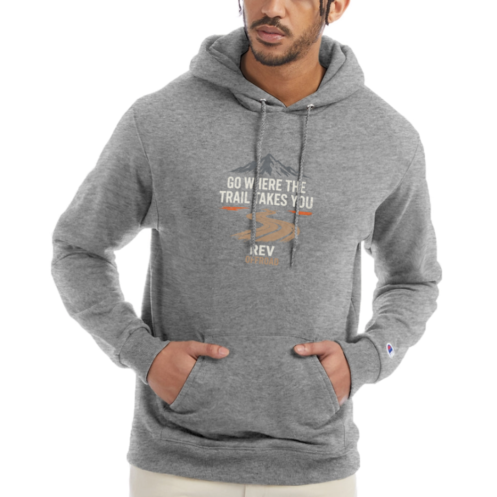 "Go Where The Trail Takes You" Champion Unisex Powerblend Hoodie - heather gray