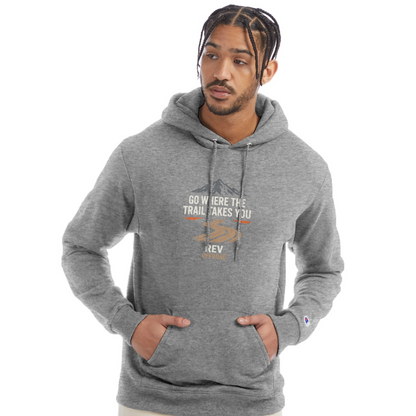 "Go Where The Trail Takes You" Champion Unisex Powerblend Hoodie - heather gray