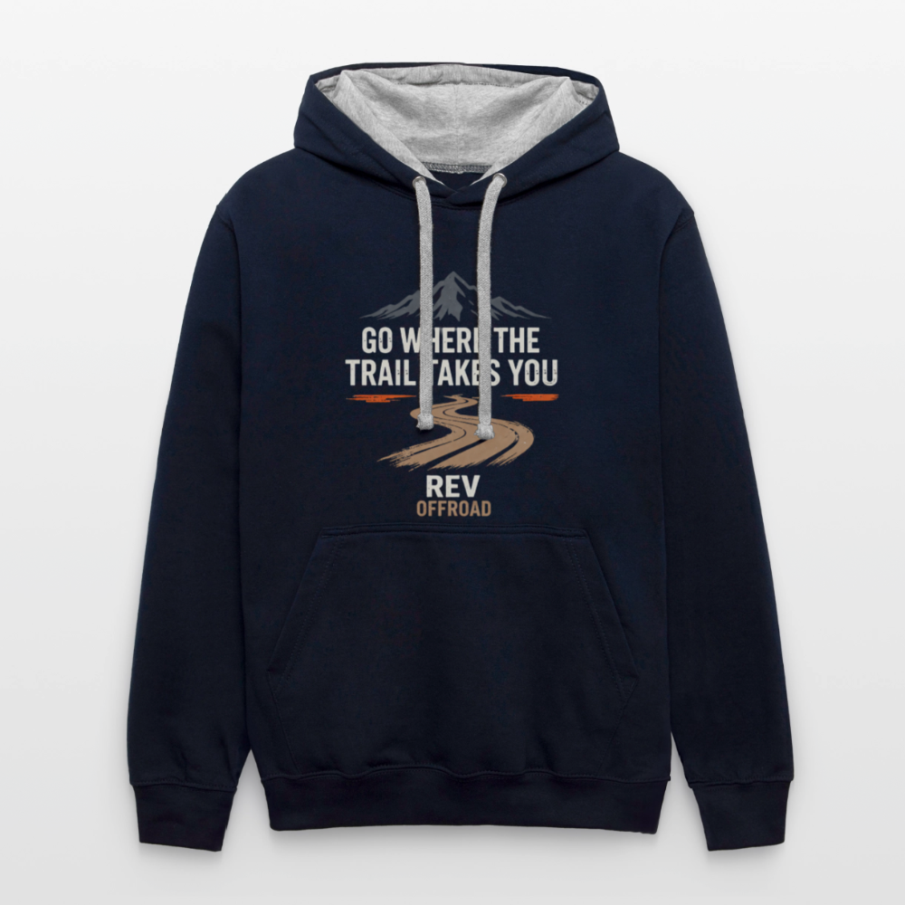 "Go Where The Trail Takes You" Contrast Hoodie - navy/heather gray