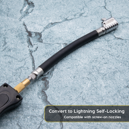 Lightning™ S2X Quick-Connect Locking Tire Inflator Air Chuck Extension | Patented Lock-on Compressor Hose Attachment (Open Flow)